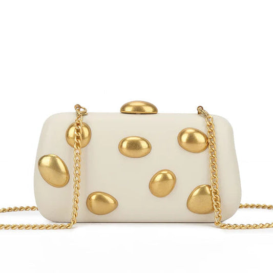 Koko MW3751 Beige and Gold Hard Clutch Bag