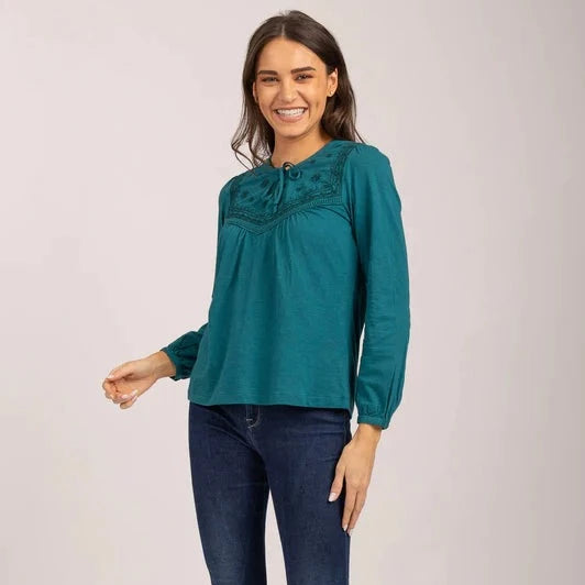 Mudflower Tie Neck Embroidered Top 927