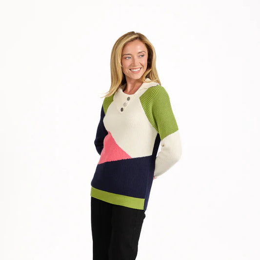 Mudflower 678 Colour Block Jumper with Collar