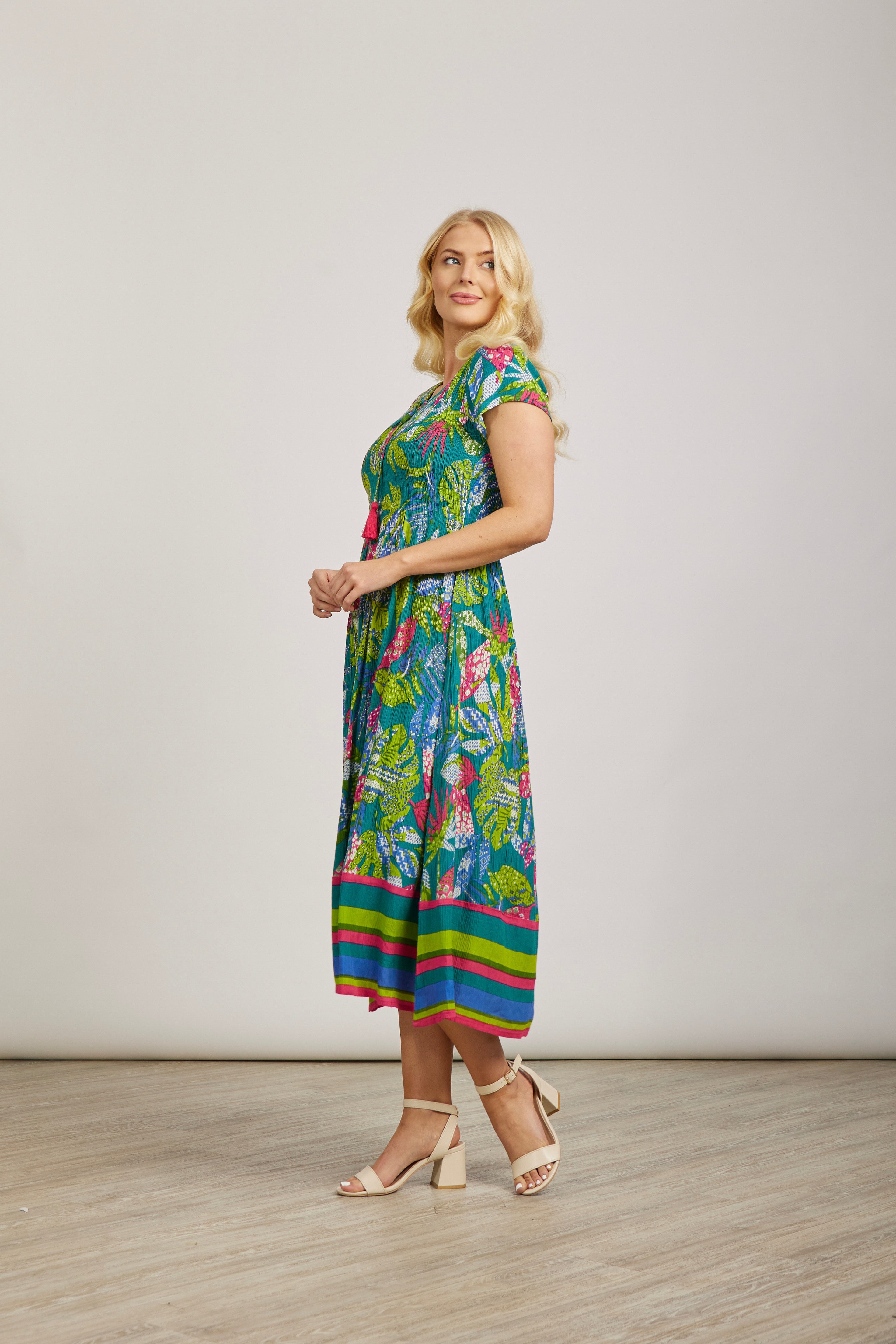 Mudflower Leaf print summer dress Lesley Ashworth