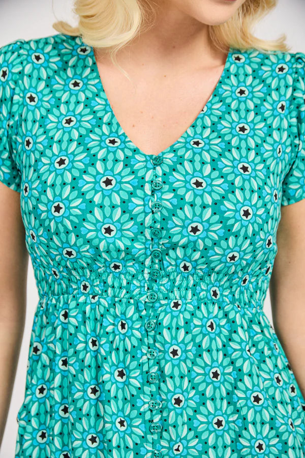 Mudflower 609 Daisy Print Maxi Dress
