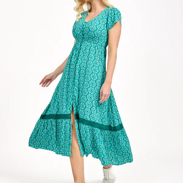 Mudflower 609 Daisy Print Maxi Dress