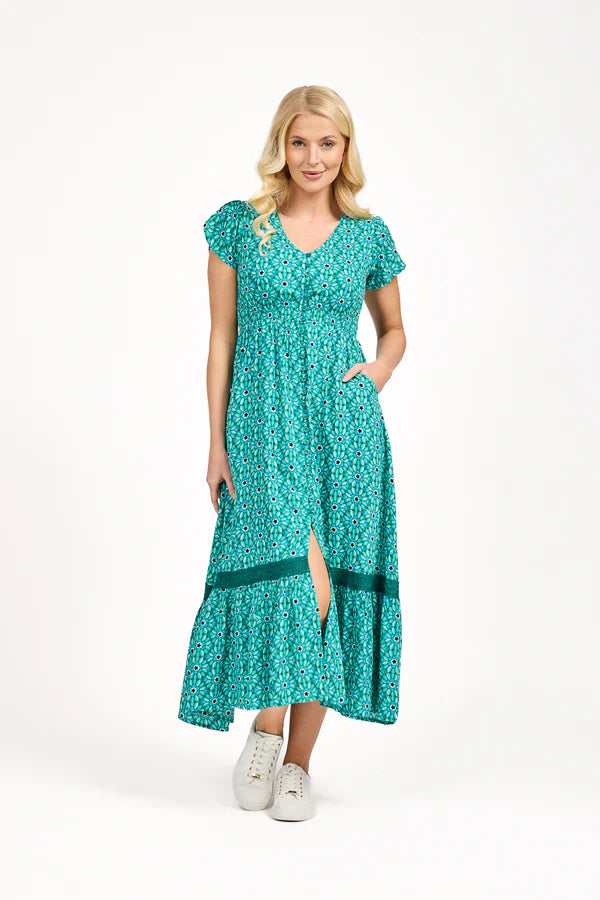 Mudflower 609 Daisy Print Maxi Dress
