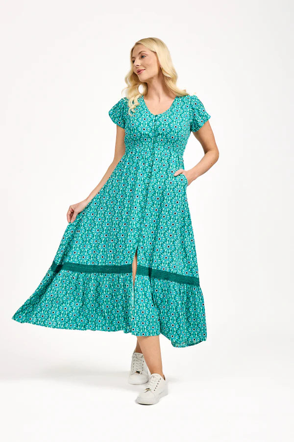 Mudflower 609 Daisy Print Maxi Dress