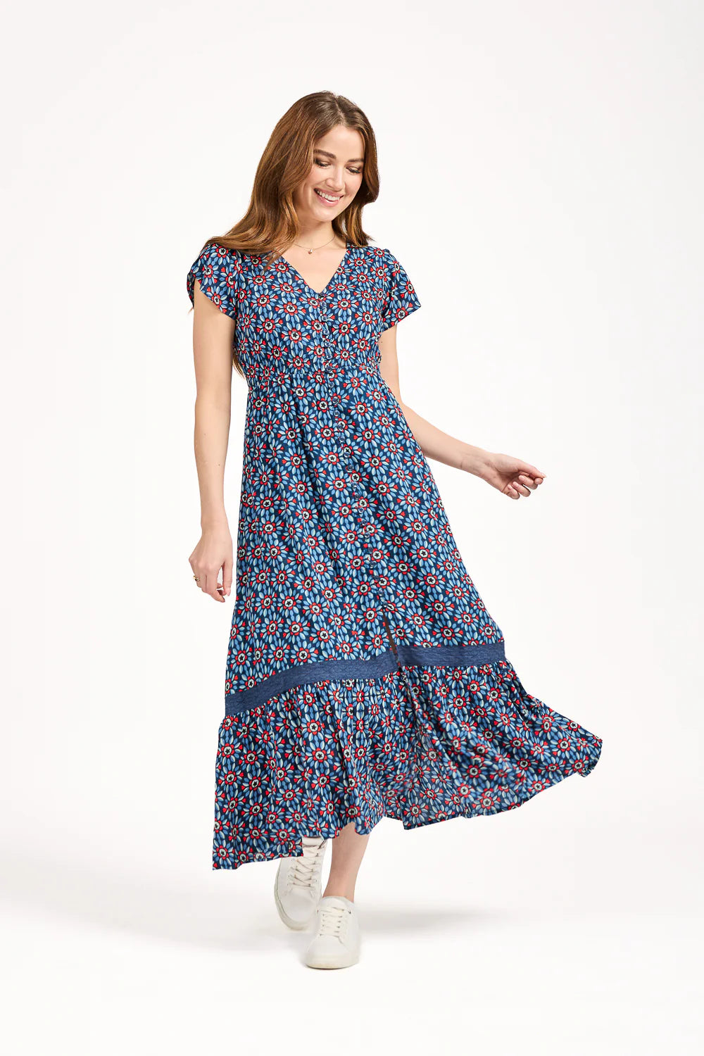Mudflower 609 Daisy Print Maxi Dress