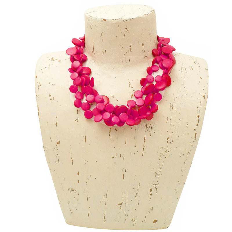 Lotus Feet NC3007 Fuchsia Multi Row Necklace