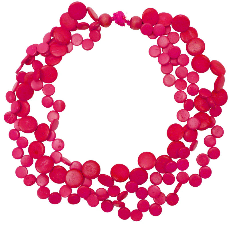 Lotus Feet NC3007 Fuchsia Multi Row Necklace
