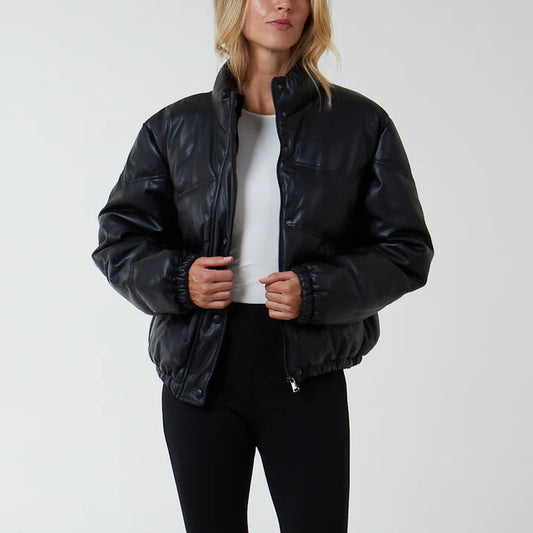 PU Faux Leather Puffer Jacket