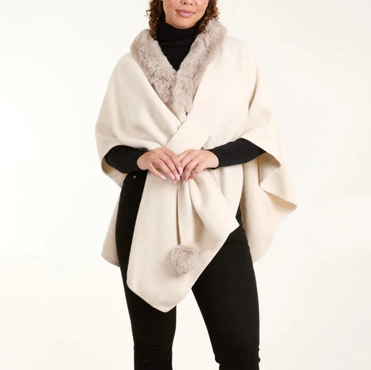 Plain Fur Collar Trim Cape