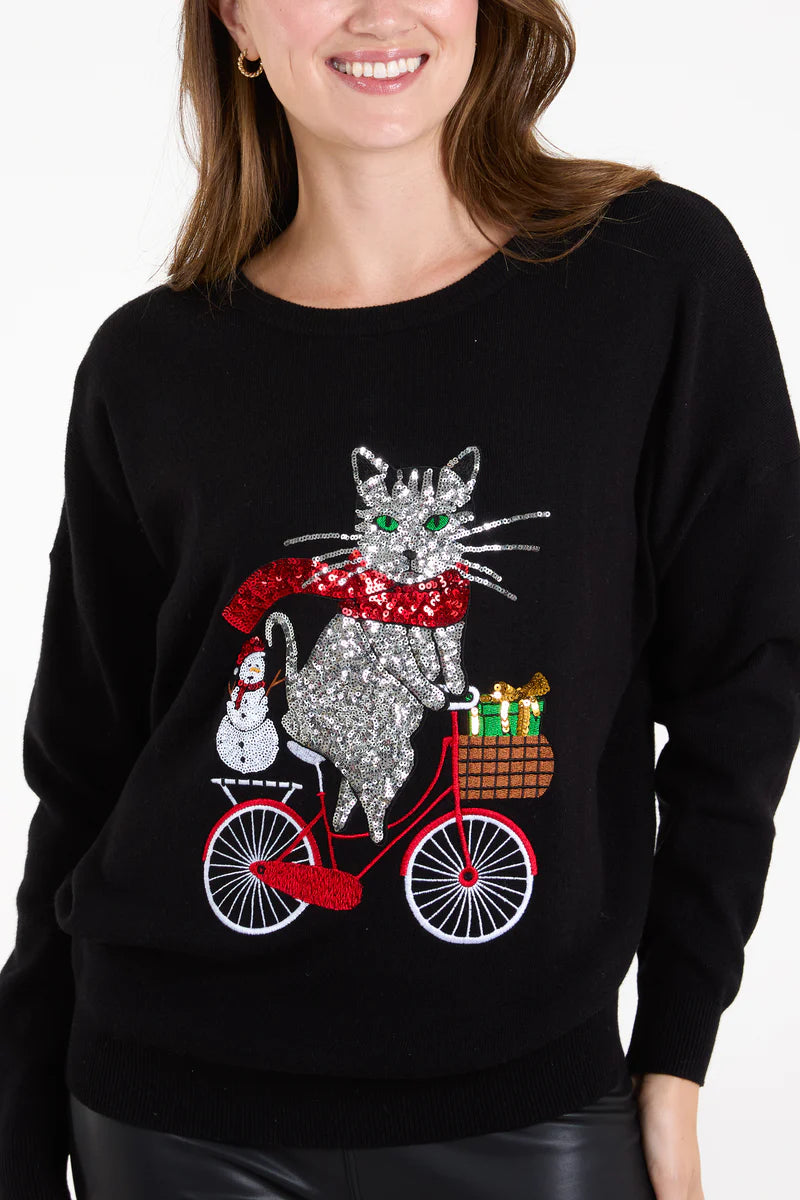 Black cat christmas puritan jumper
