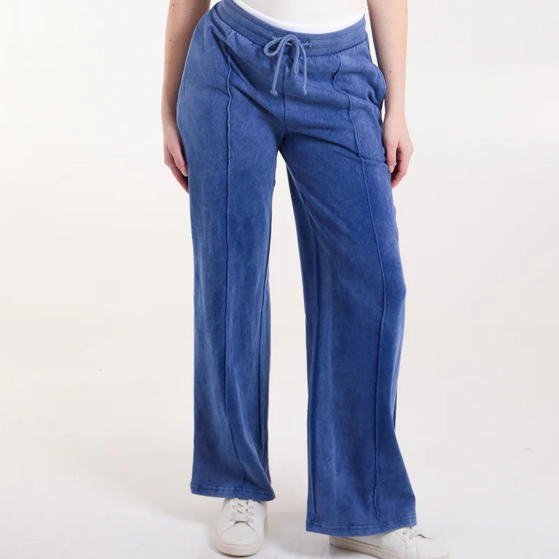 Washed Contrast Waistband Wide Leg Jogger