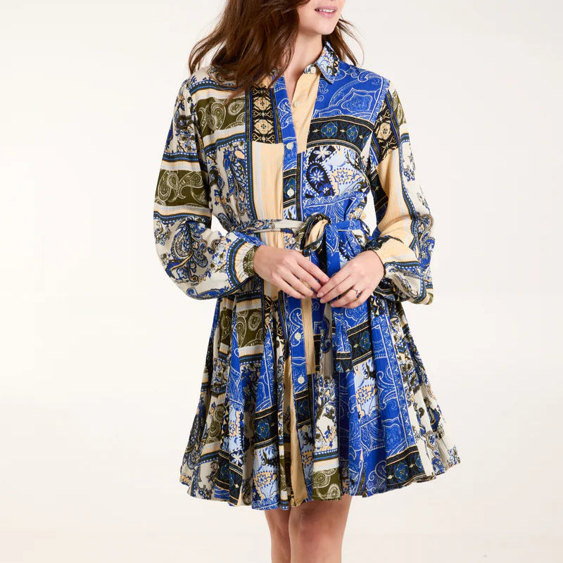 Patchwork Godet Shirt Dress