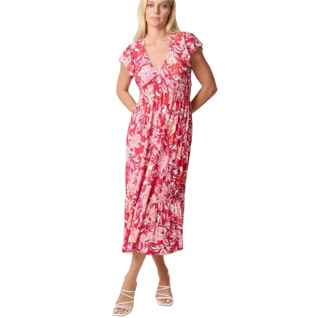 NOL NL26983 Flutter Sleeve Midi Dress