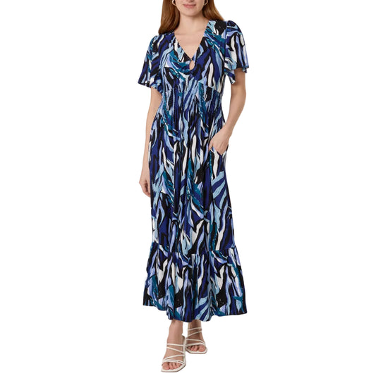 NOL NL26983 Ring Detail Stretch Crepe Abstract Dress