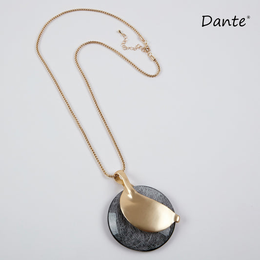 Dante Long Gold Chain Necklace with Grey Pendant