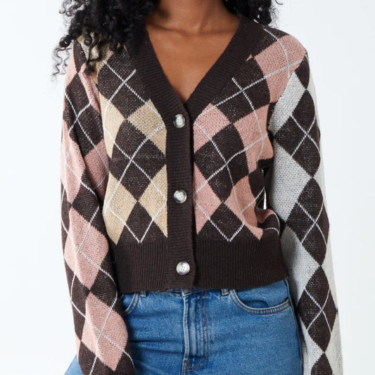 Arygyle Pattern Block Cardigan