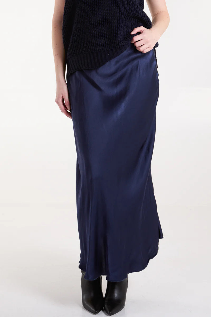 Waistband Satin Midi Skirt