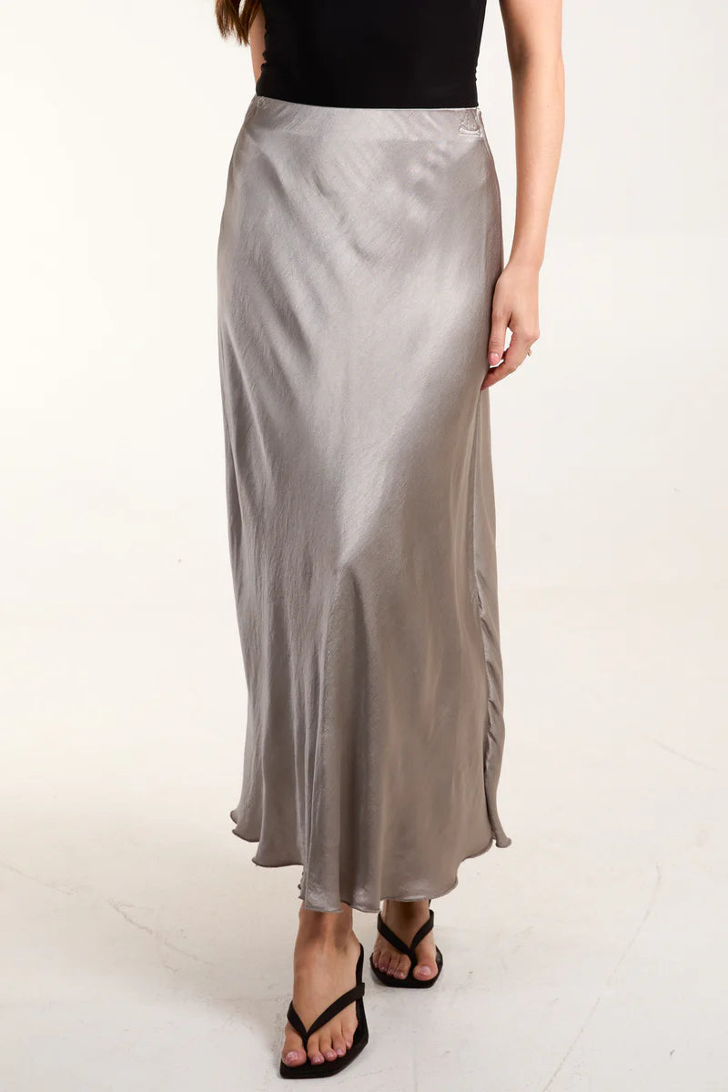 Waistband Satin Midi Skirt