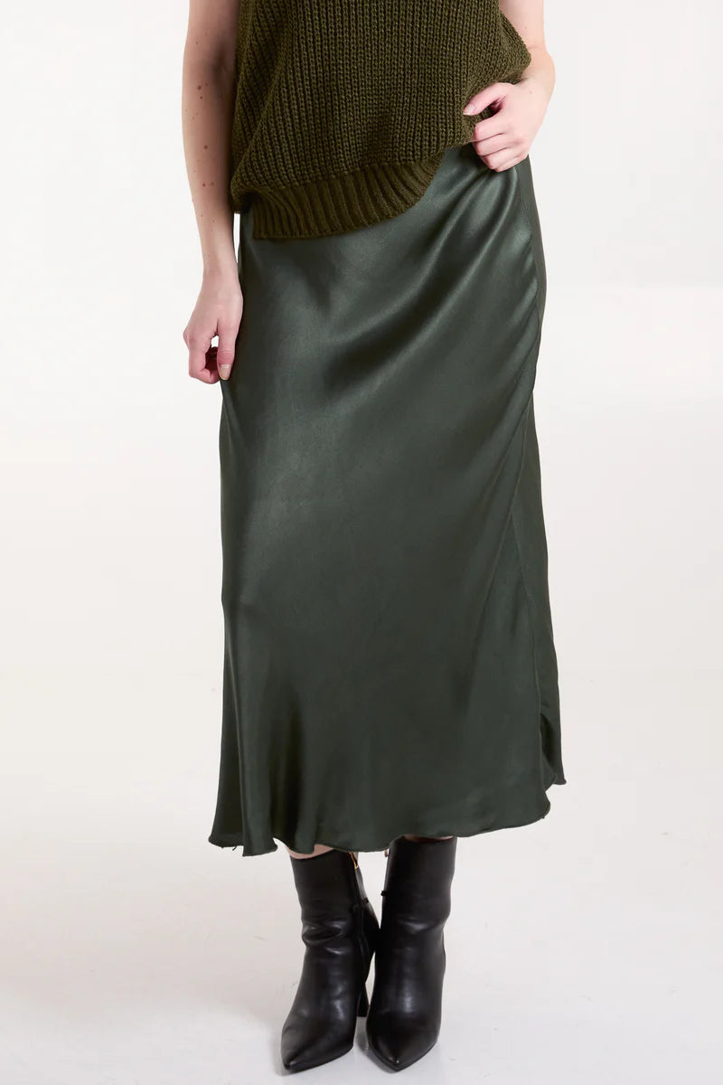 Waistband Satin Midi Skirt