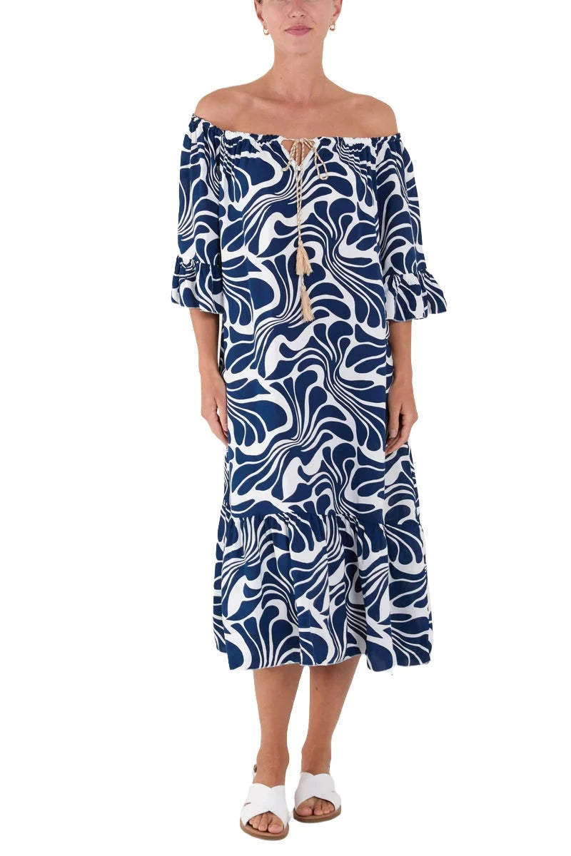 Swirl Print Bardot Dress