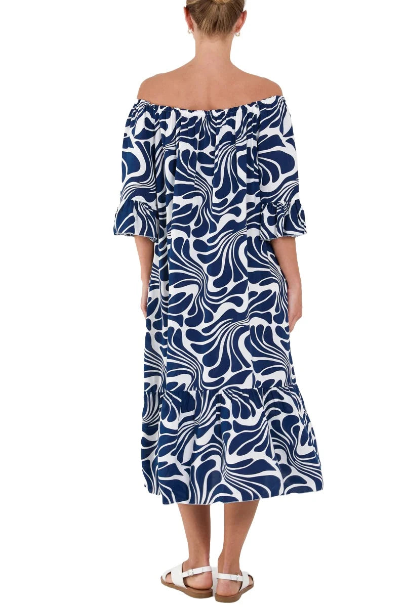 Swirl Print Bardot Dress