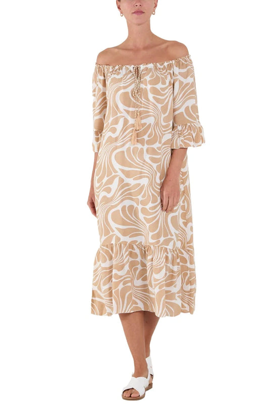 Swirl Print Bardot Dress