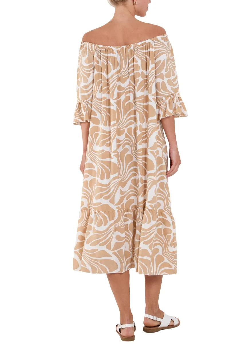 Swirl Print Bardot Dress