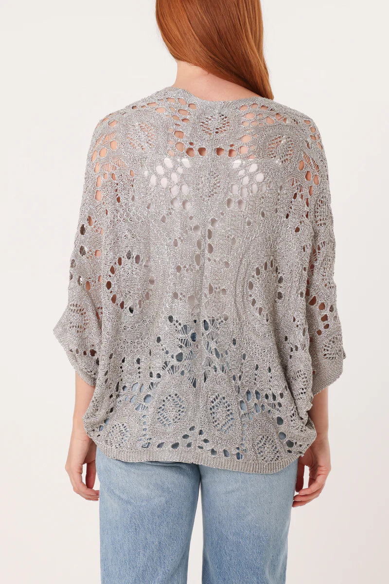 Lurex Knit Crochet Batwing Cardigan