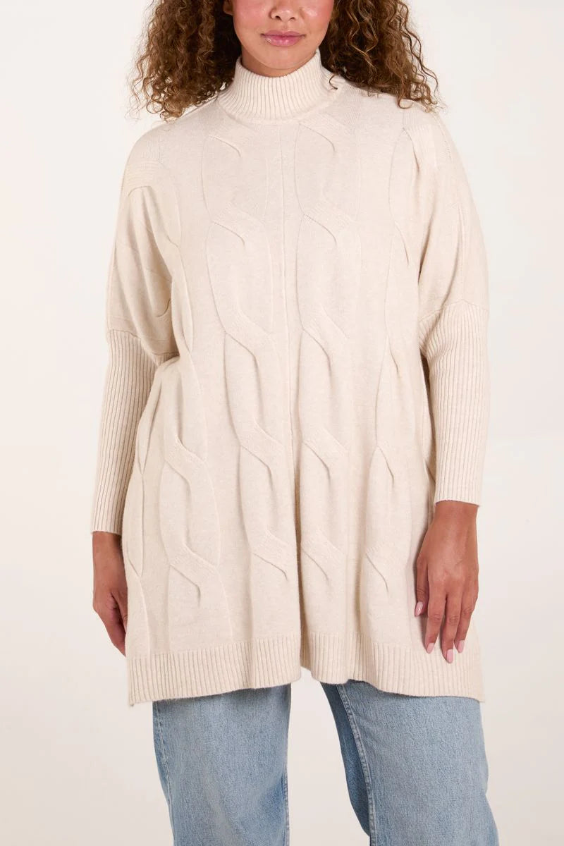 Stone stand neck cable batwing jumper Stone