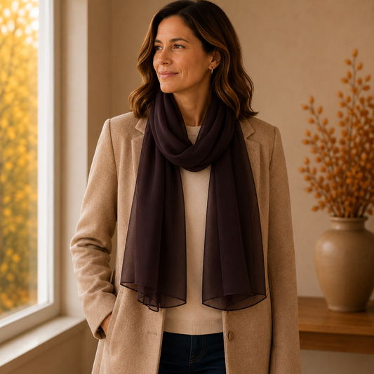 SHCH1607 Chocolate Brown Chiffon Wrap Scarf