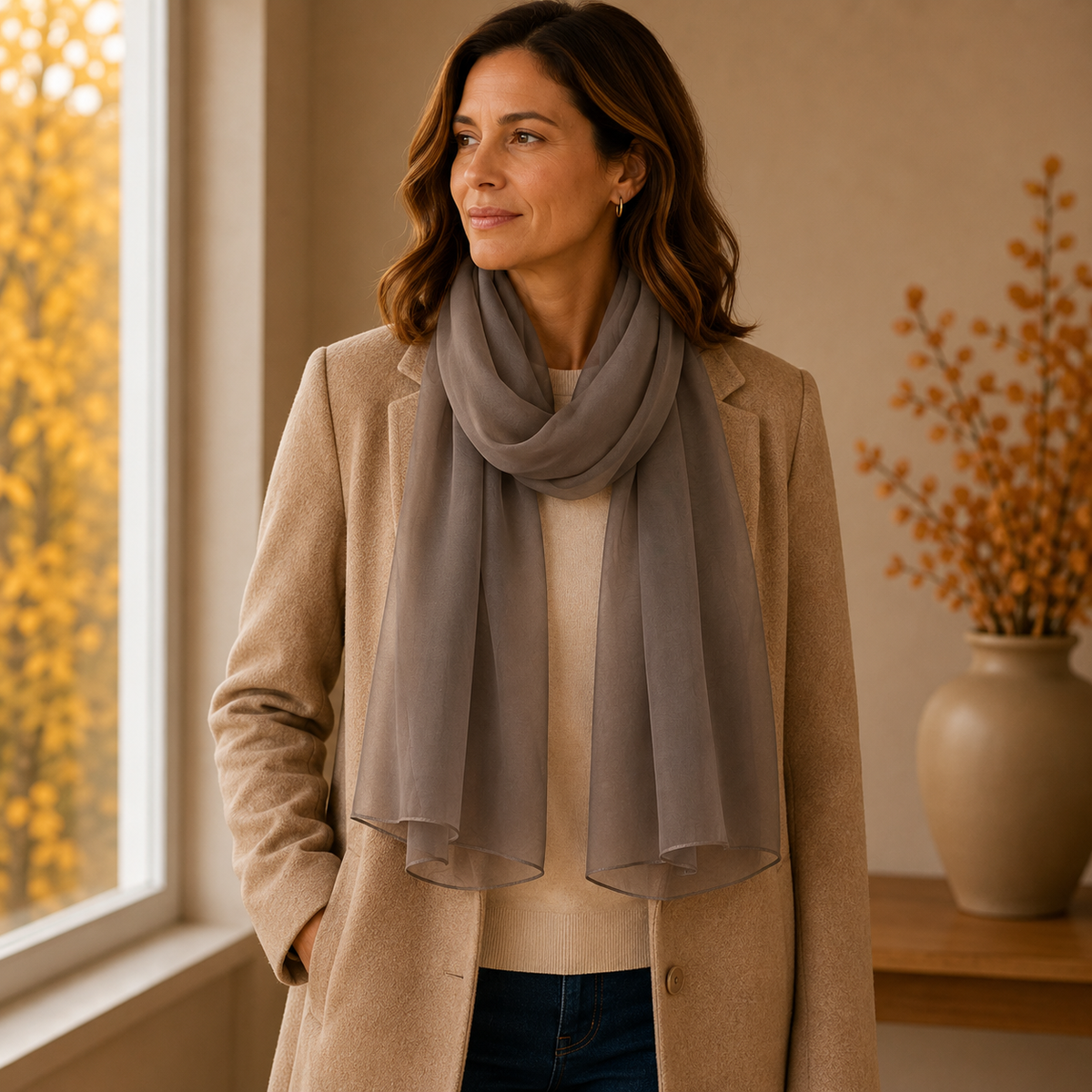 SHCH1607 Mocha Chiffon Wrap Scarf