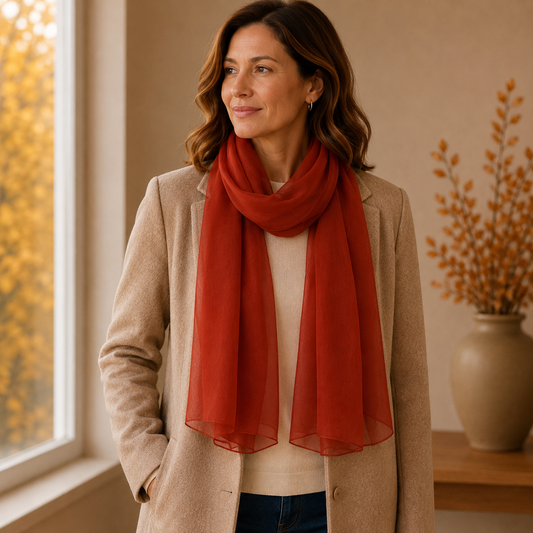 SHCH1607 Rust Orange Chiffon Wrap Scarf