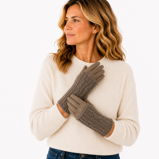 SHGL1743 Cable Knit & Suedette Gloves
