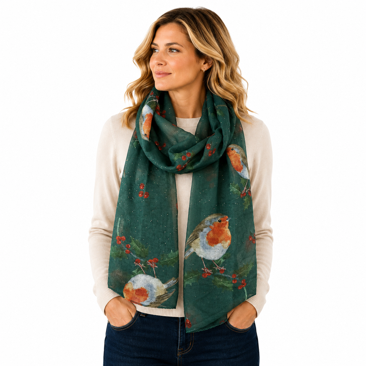 SHLP1630 Christmas Robin Scarf