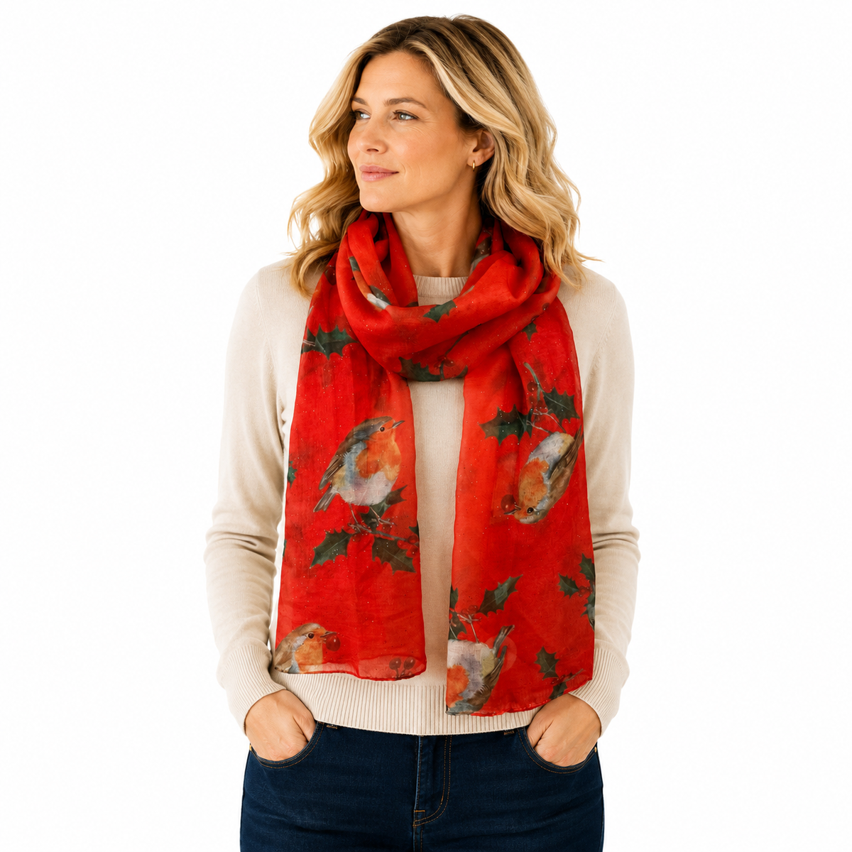 SHLP1630 Christmas Robin Scarf