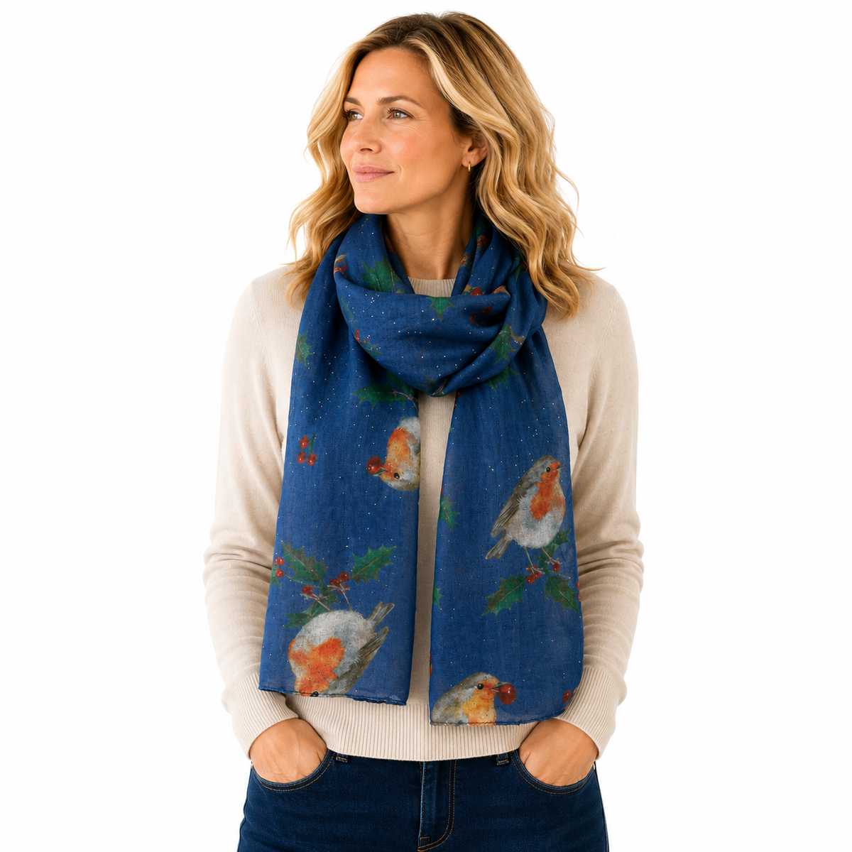 SHLP1630 Christmas Robin Scarf