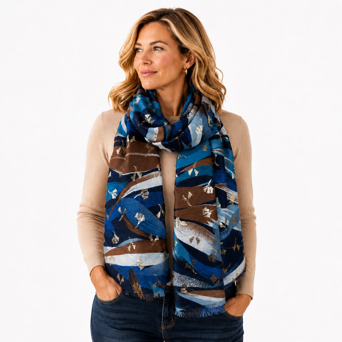 SHLP1641 Contemporary Foil Blossom Scarf
