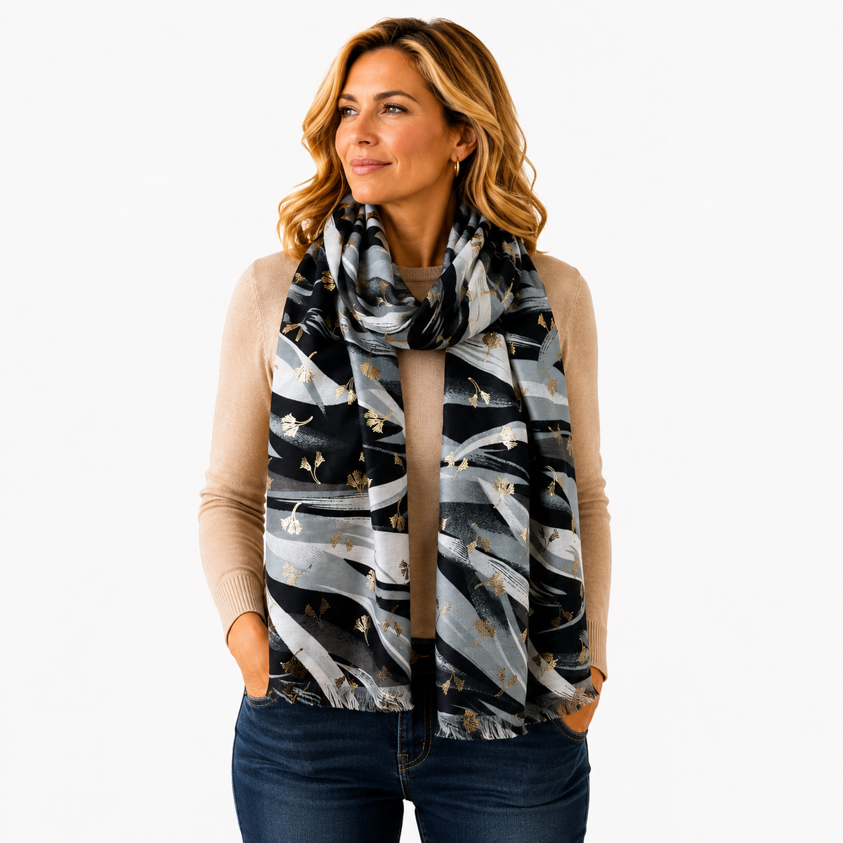 SHLP1641 Contemporary Foil Blossom Scarf