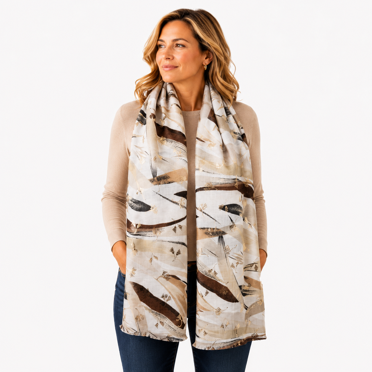 SHLP1641 Contemporary Foil Blossom Scarf