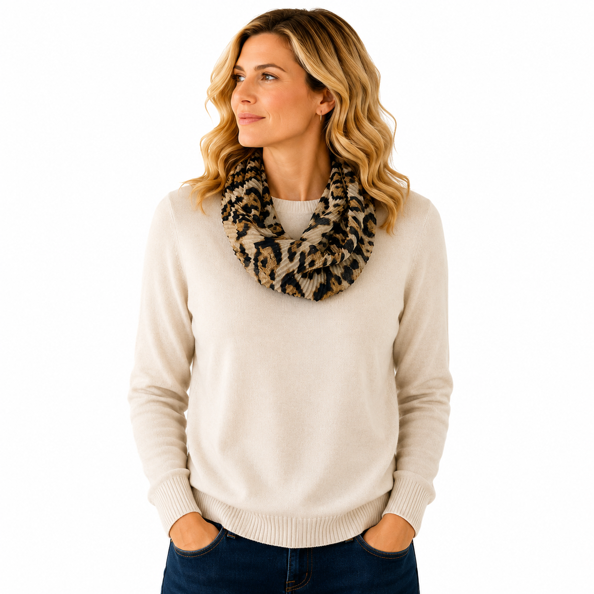 SHMM1666 Magnetic Leopard Print Crinkle Scarf