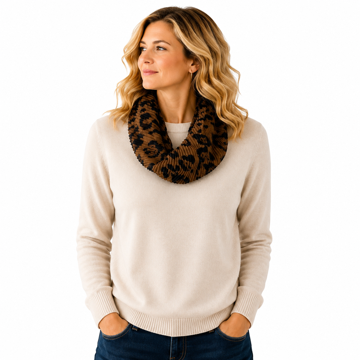 SHMM1666 Magnetic Leopard Print Crinkle Scarf