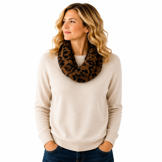 SHMM1666 Magnetic Leopard Print Crinkle Scarf