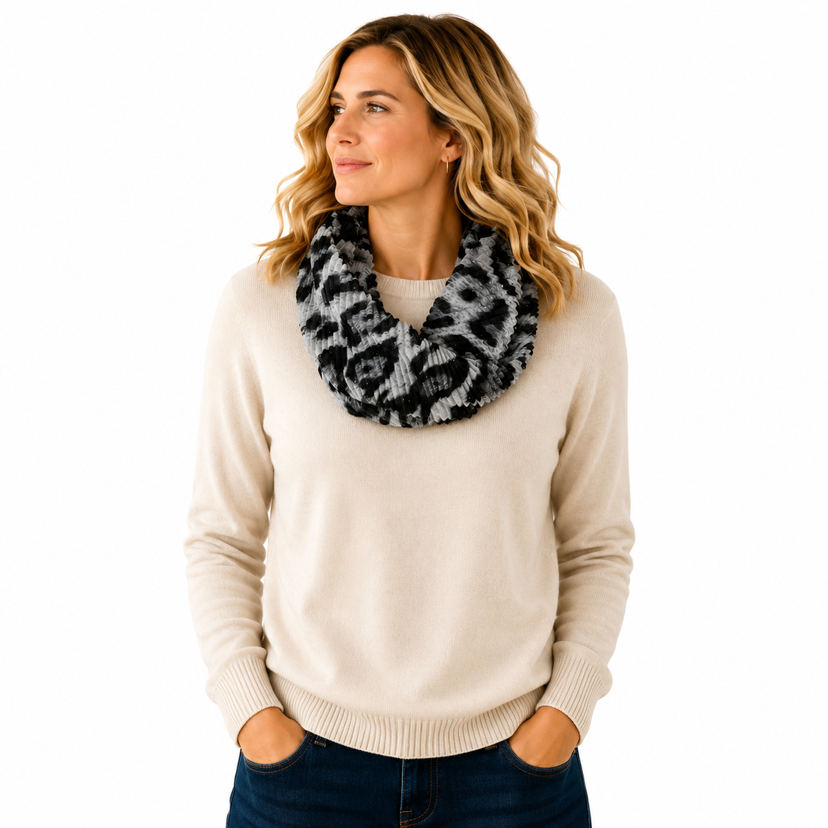 SHMM1666 Magnetic Leopard Print Crinkle Scarf