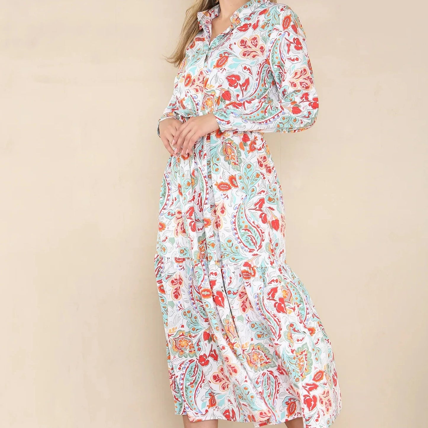 Paisley floral print smock maxi dress