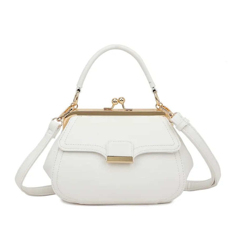 Koko White Mini Grab Bag with Gold Frame