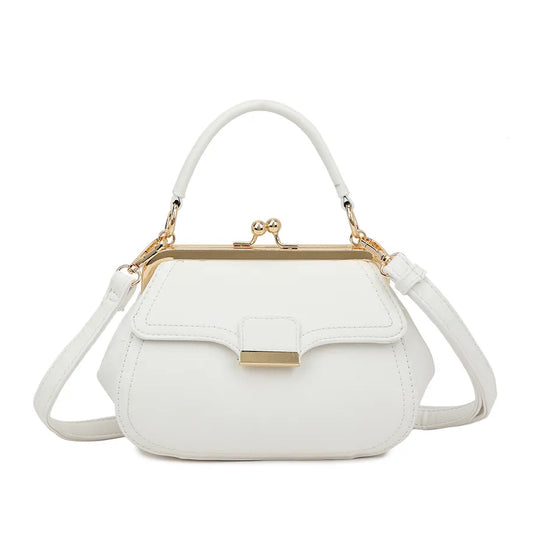 Koko White Mini Grab Bag with Gold Frame