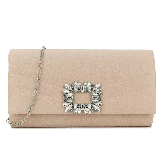 Koko Suedette Clutch Bag with Diamante Detail in Nude