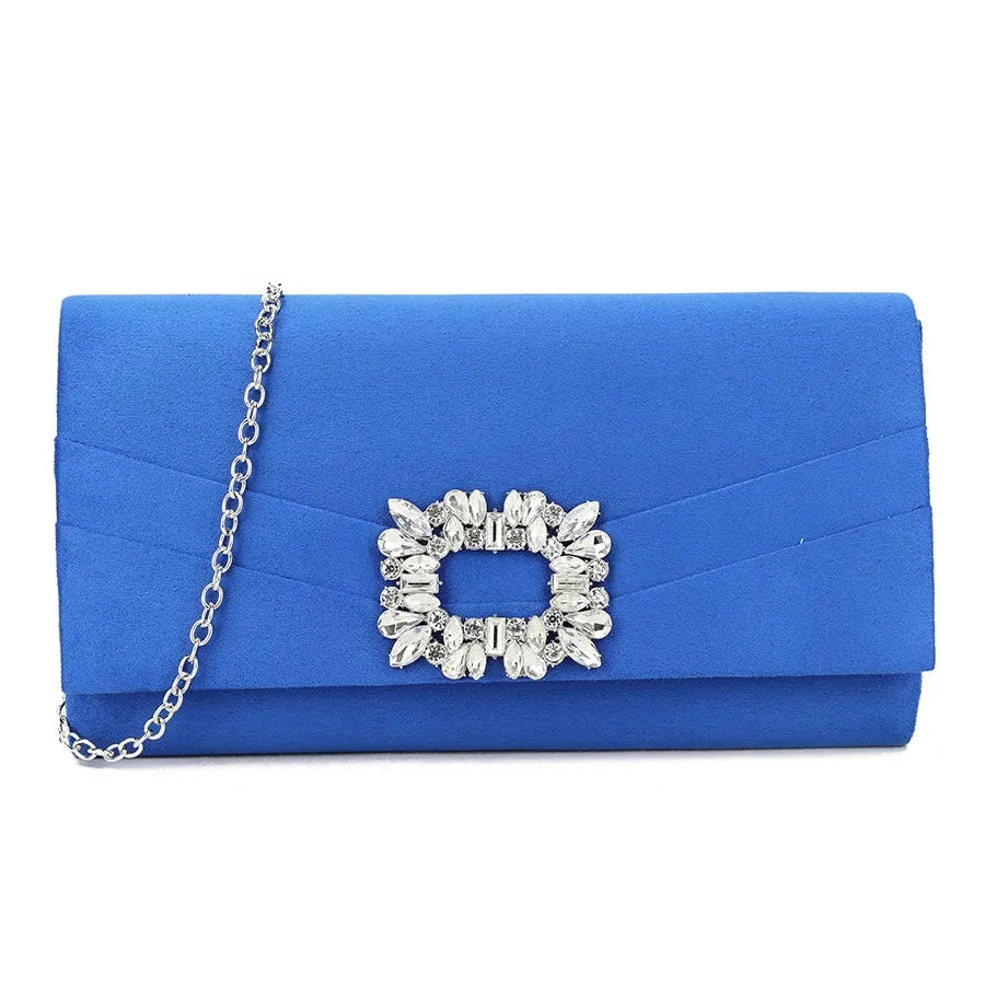 Koko Royal Blue Suedette Clutch Bag with Diamante Detail