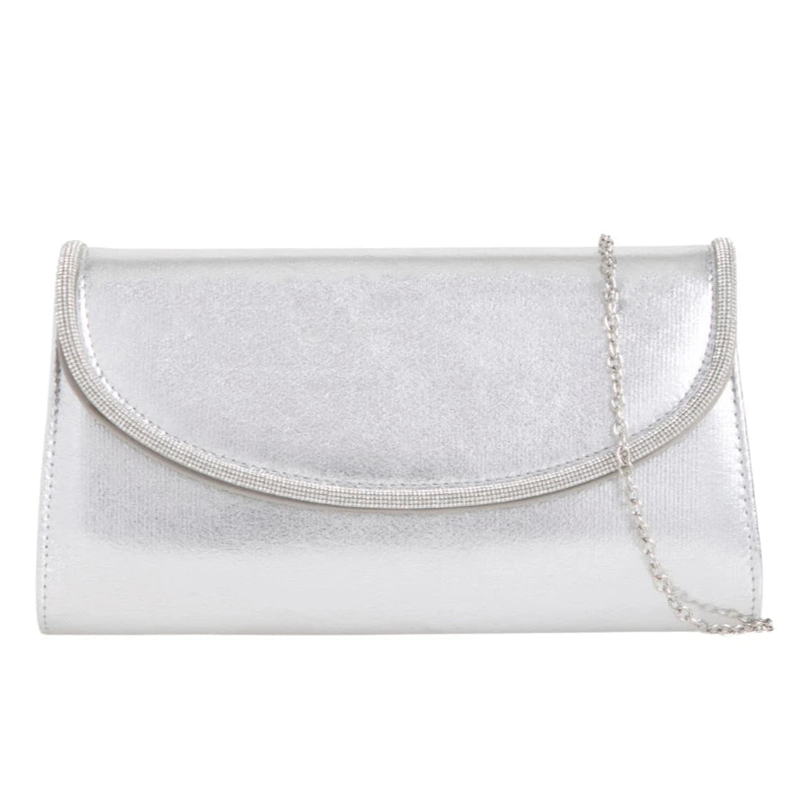 Koko Silver Metallic Clutch Bag with Sparkle Edge