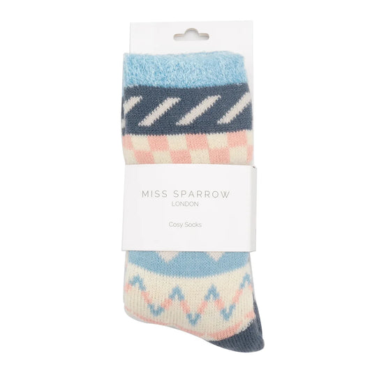 Miss Sparrow Fluffy Blue Fairisle Socks